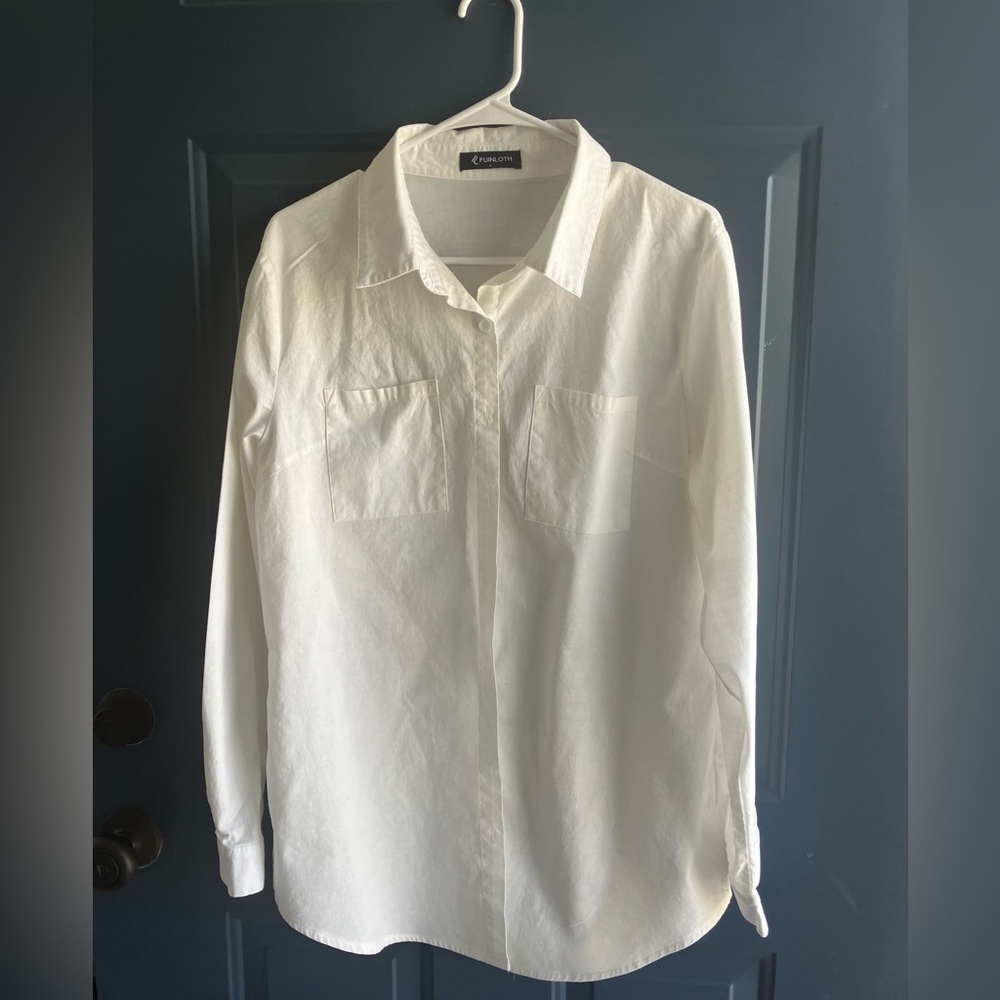 Fuinloft Women’s Chambray Button Down Shirt, Long Sleeve Cotton Blouse